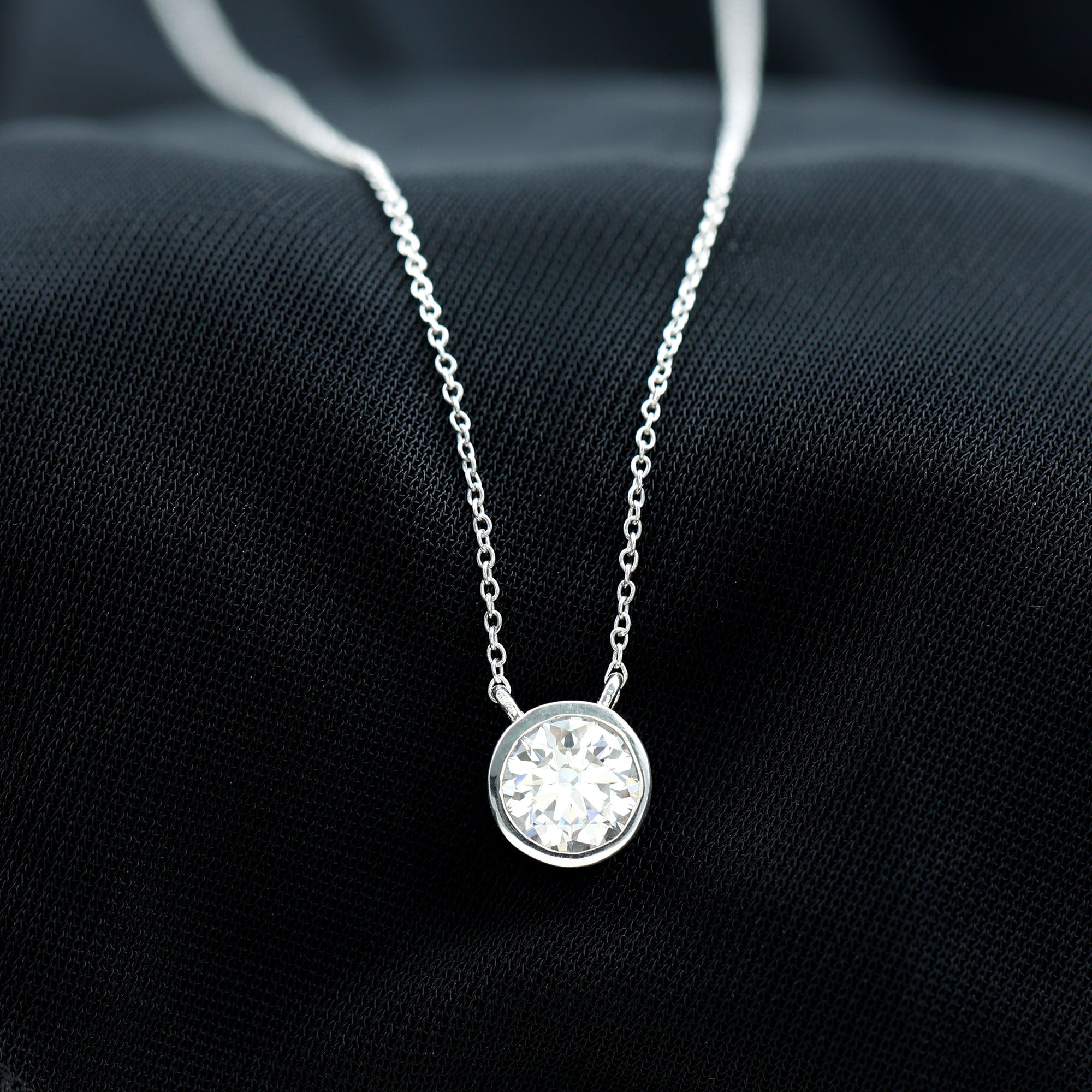 6.50 MM Simple Moissanite Solitaire Pendant Necklace in Silver - Rosec Jewels