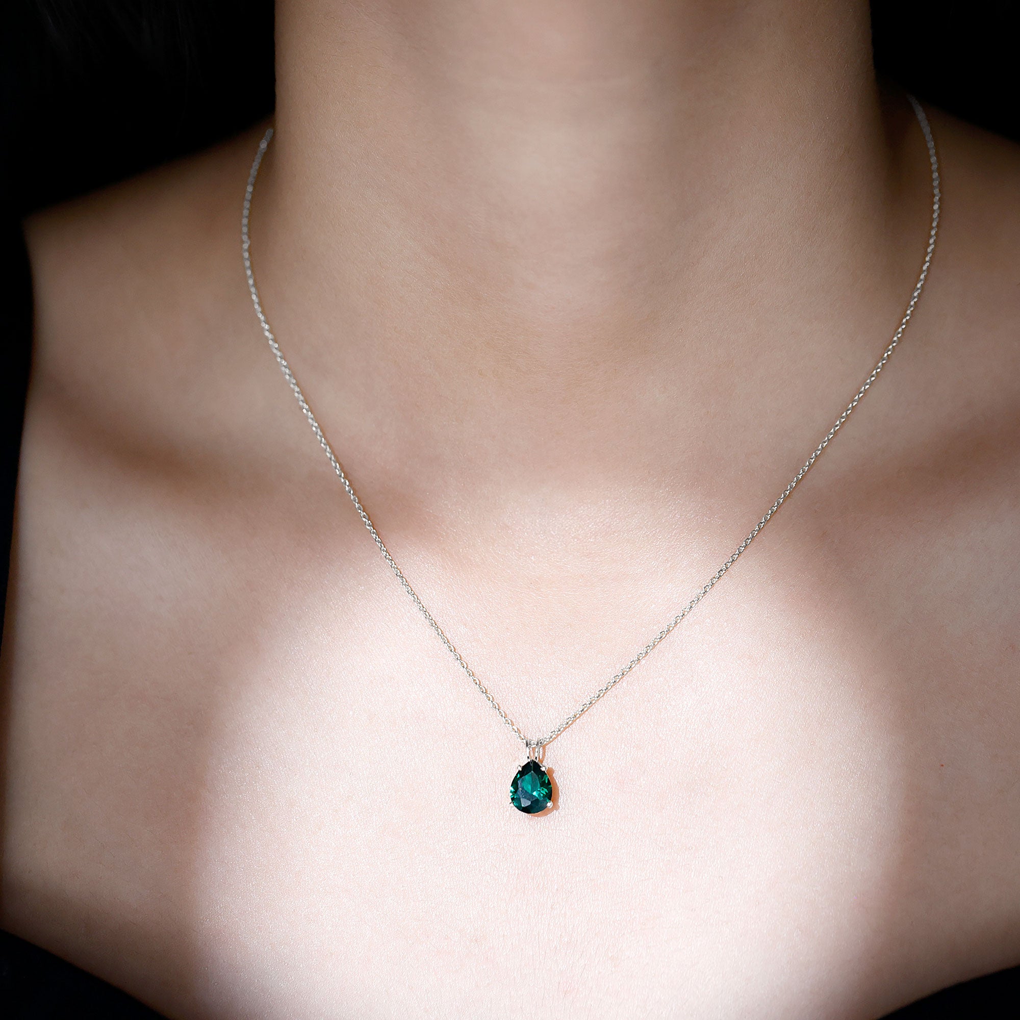 Pear Cut Lab Grown Emerald Solitaire Pendant Necklace Lab Created Emerald - ( AAAA ) - Quality - Rosec Jewels