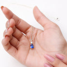 Created Blue Sapphire and Moissanite Modern Teardrop Pendant in Silver - Rosec Jewels