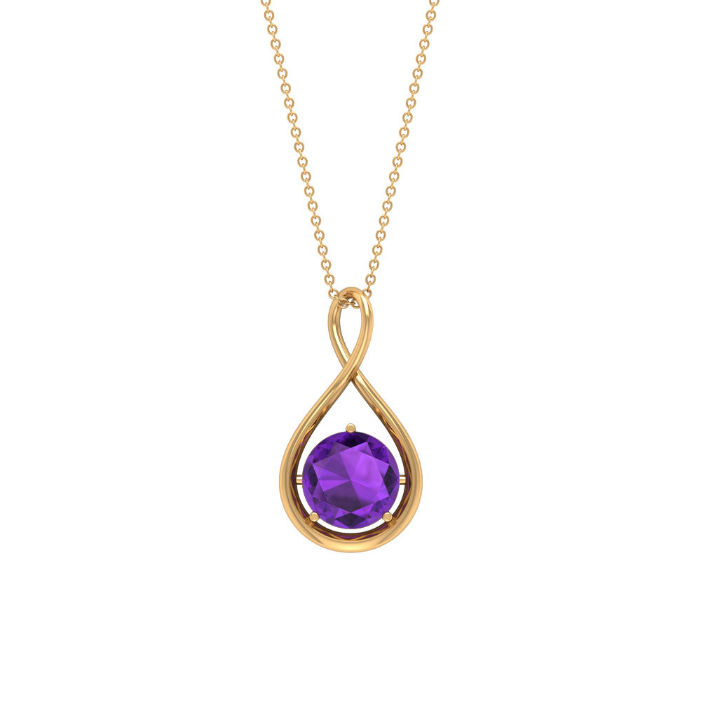 Solitaire Real Amethyst Infinity Pendant Necklace Amethyst - ( AAA ) - Quality - Rosec Jewels