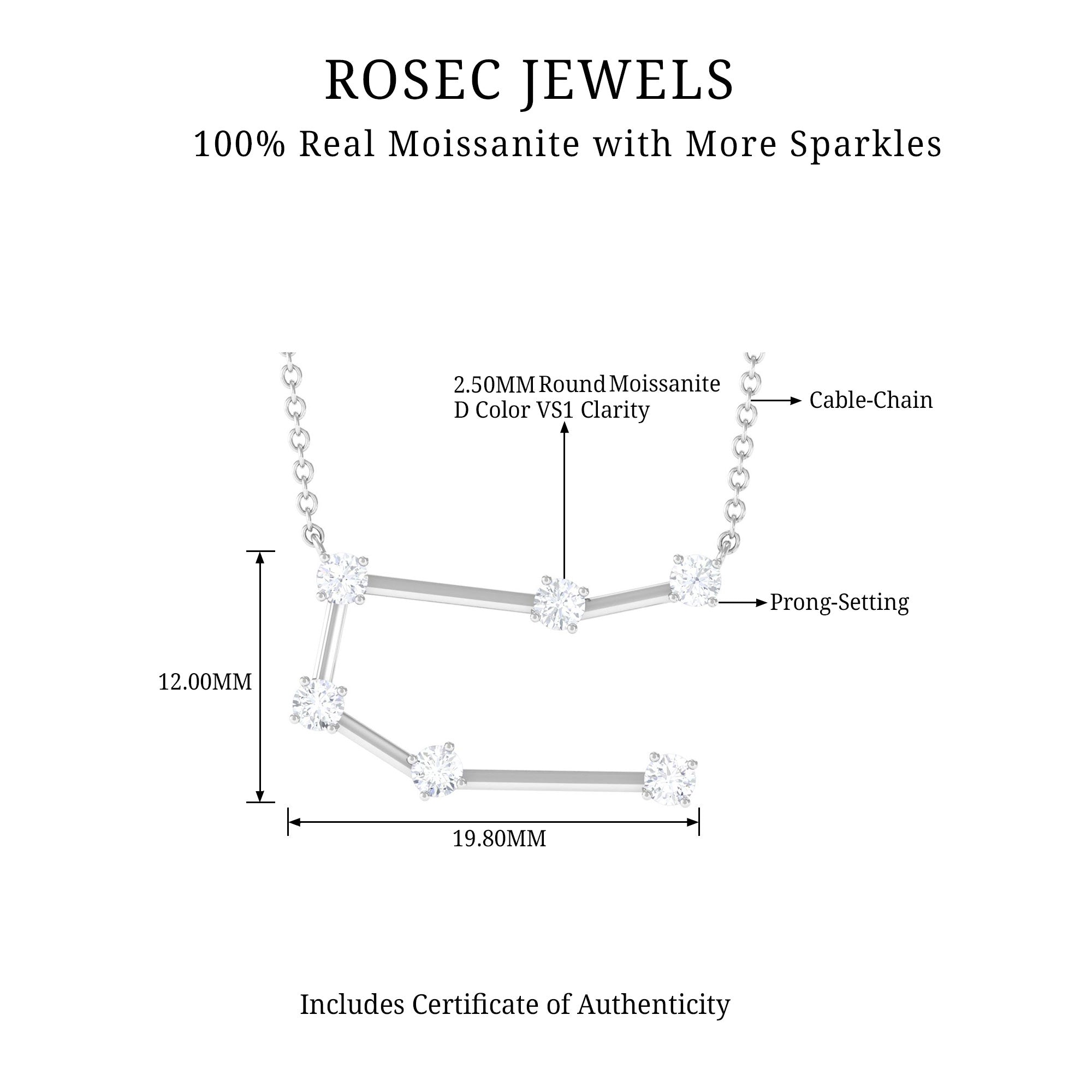 Certified Moissanite Gemini Constellation Necklace Moissanite - ( D-VS1 ) - Color and Clarity - Rosec Jewels