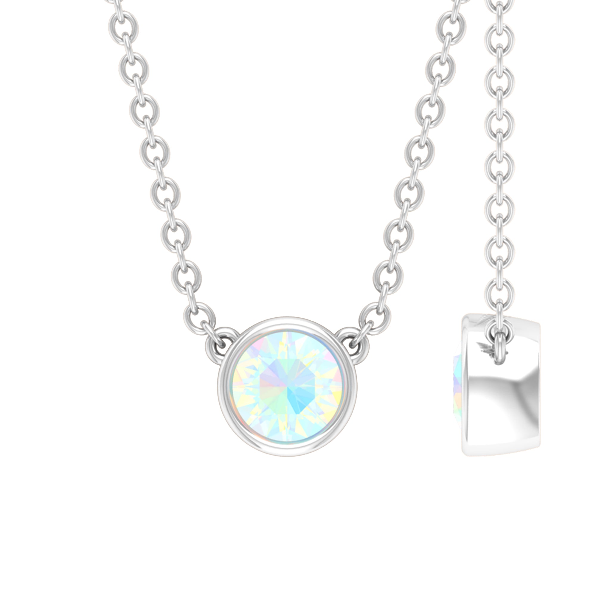 4 MM Round Shape Ethiopian Opal Solitaire Necklace in Bezel Setting Ethiopian Opal - ( AAA ) - Quality - Rosec Jewels