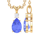 Real Tanzanite Teardrop Pendant with Diamond Tanzanite - ( AAA ) - Quality - Rosec Jewels