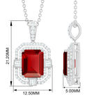 Vintage Inspired Octagon Created Ruby Pendant with Moissanite Lab Created Ruby - ( AAAA ) - Quality - Rosec Jewels