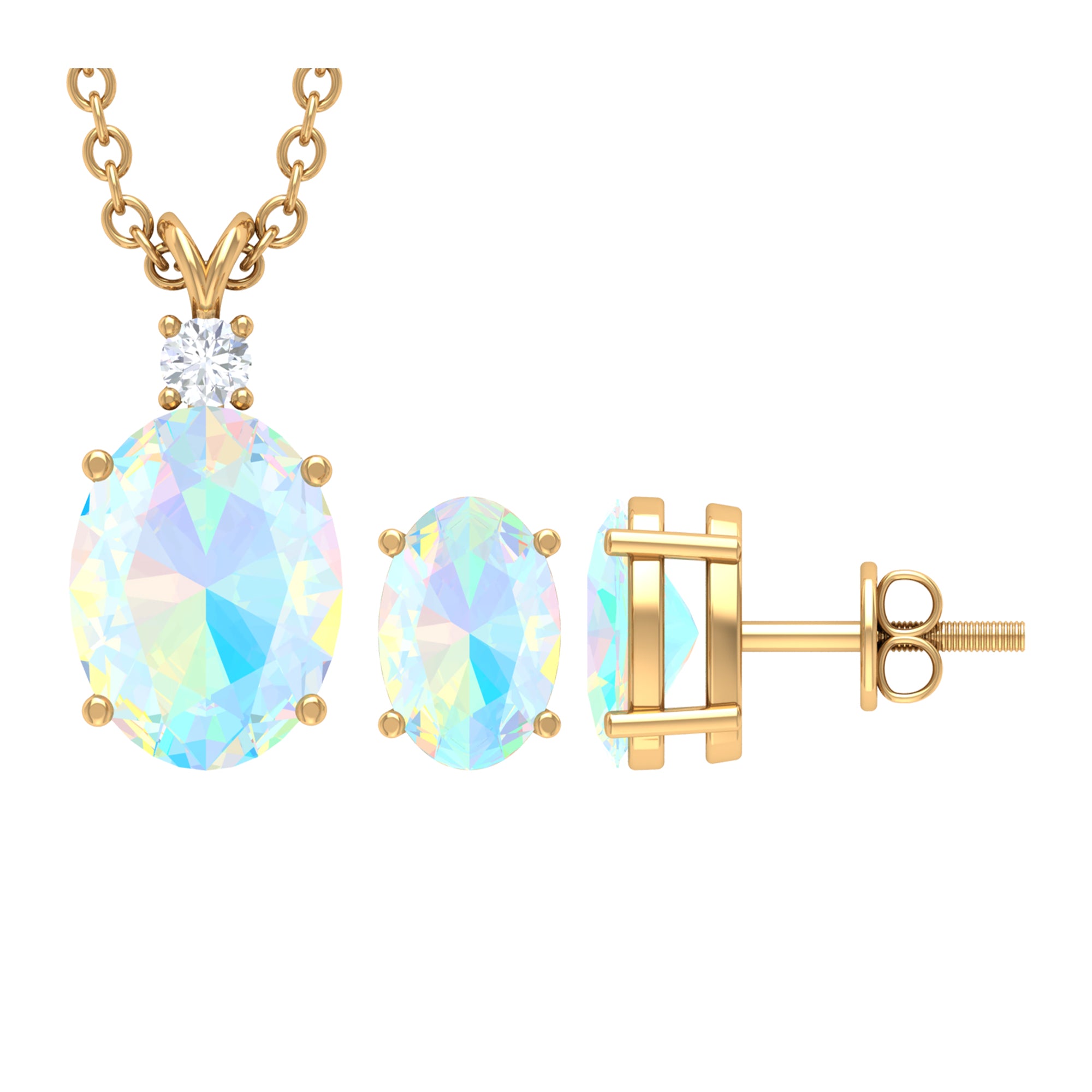 Real Ethiopian Opal Solitaire Jewelry Set with Diamond Ethiopian Opal - ( AAA ) - Quality - Rosec Jewels