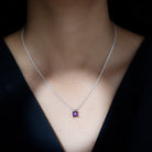 Real Amethyst Solitaire Pendant Necklace 8 MM Princess Cut - Rosec Jewels