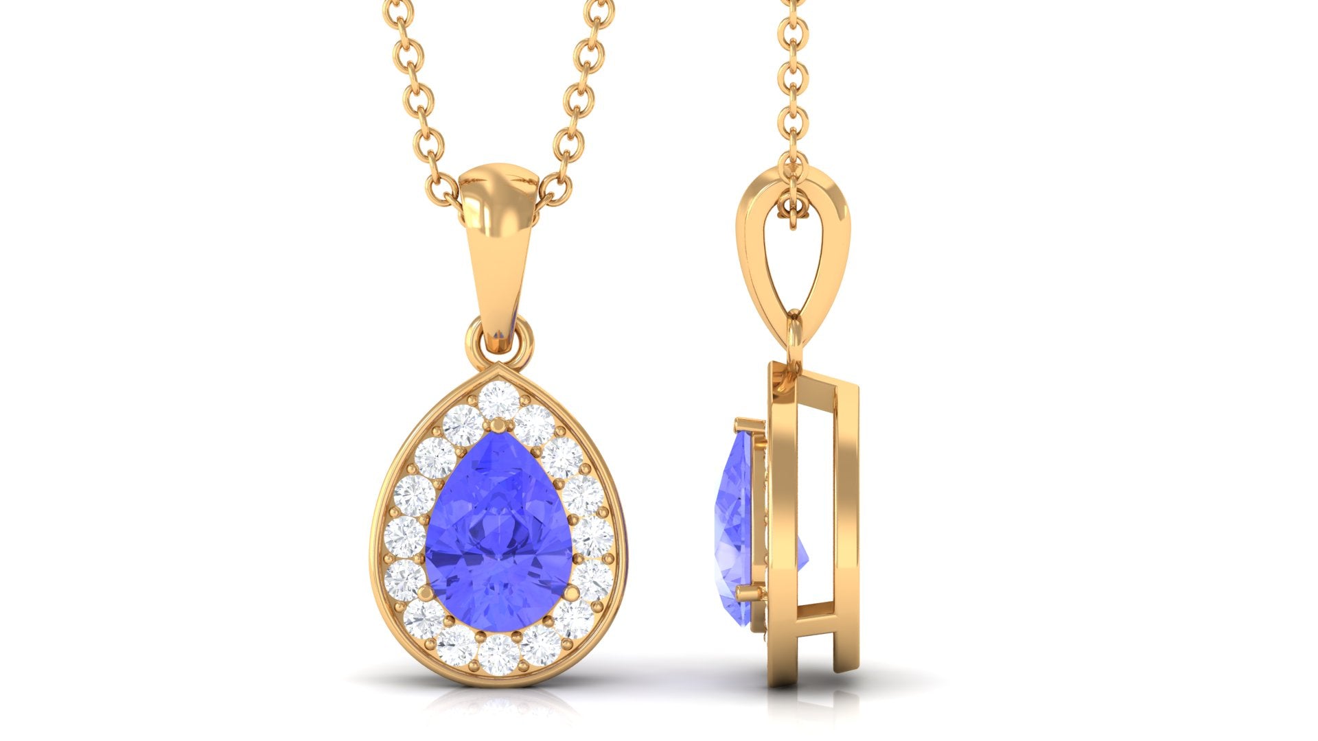 Tanzanite Teardrop Halo Pendant Necklace Tanzanite - ( AAA ) - Quality - Rosec Jewels