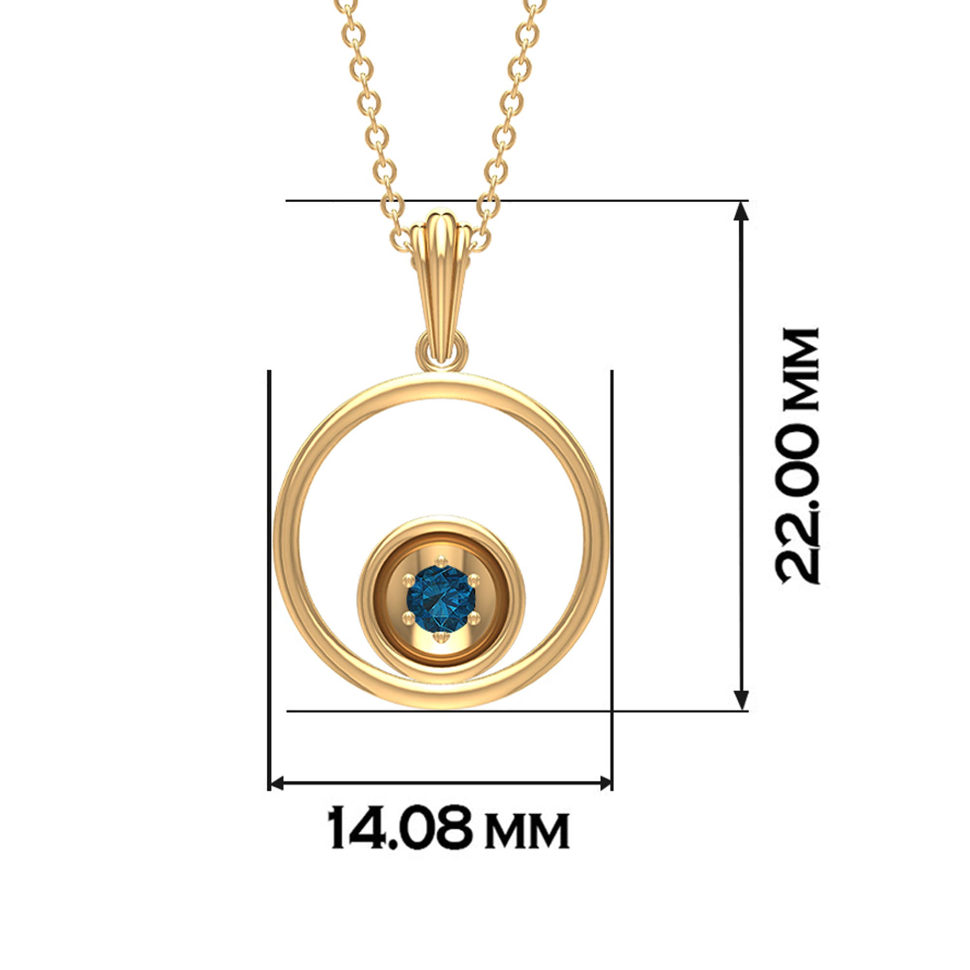 3 MM Open Circle Pendant Necklace with Round London Blue Topaz London Blue Topaz - ( AAA ) - Quality - Rosec Jewels