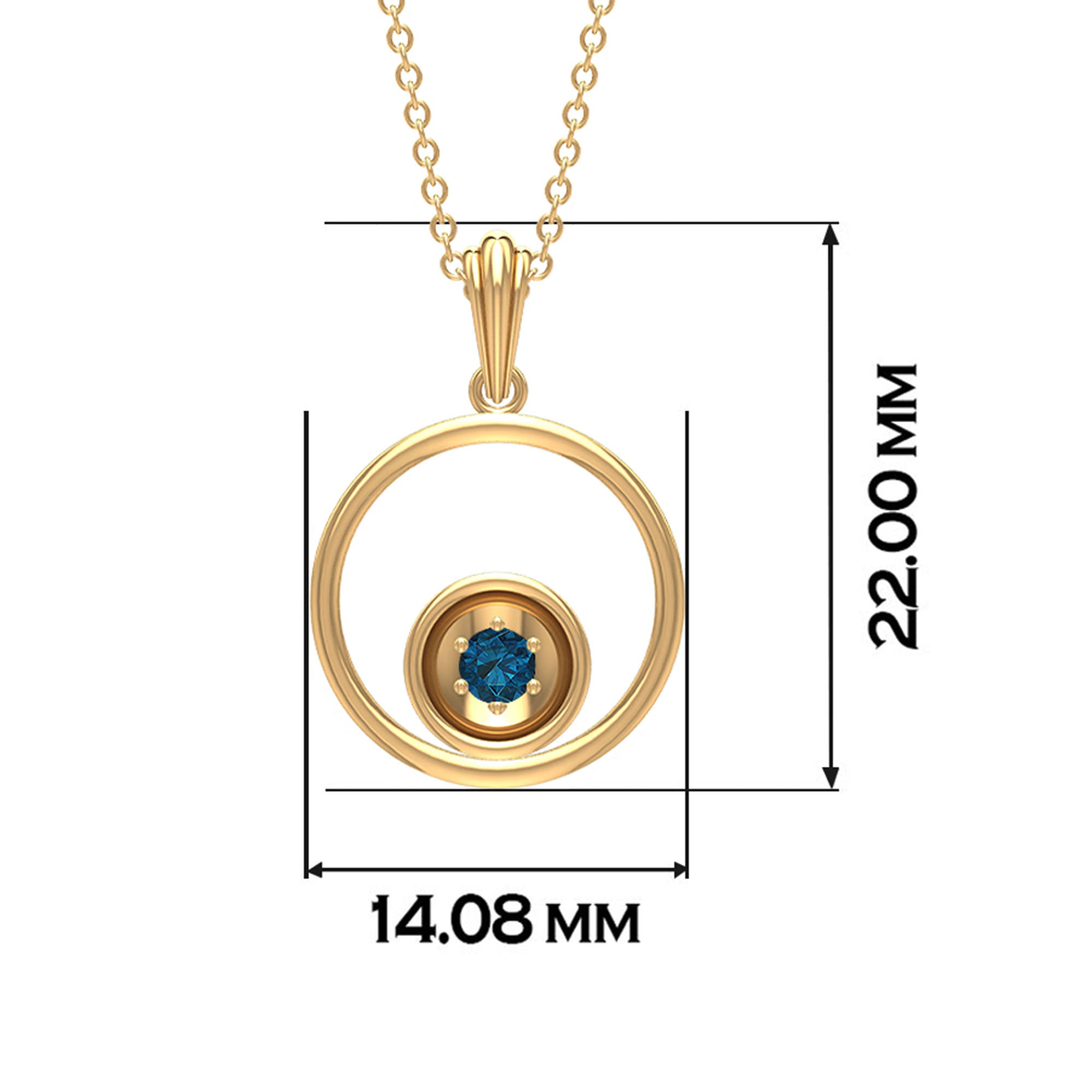 3 MM Open Circle Pendant Necklace with Round London Blue Topaz London Blue Topaz - ( AAA ) - Quality - Rosec Jewels