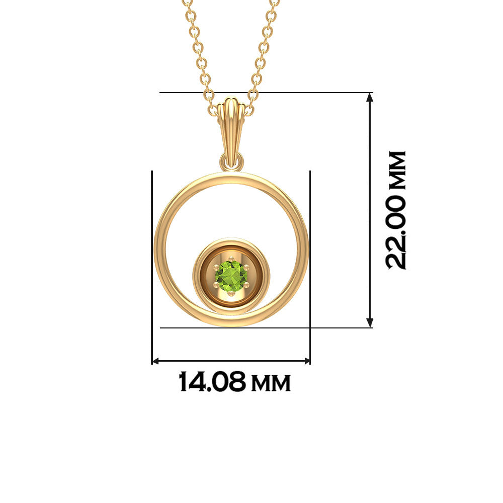 Open Circle Solitaire Peridot Pendant Necklace Peridot - ( AAA ) - Quality - Rosec Jewels