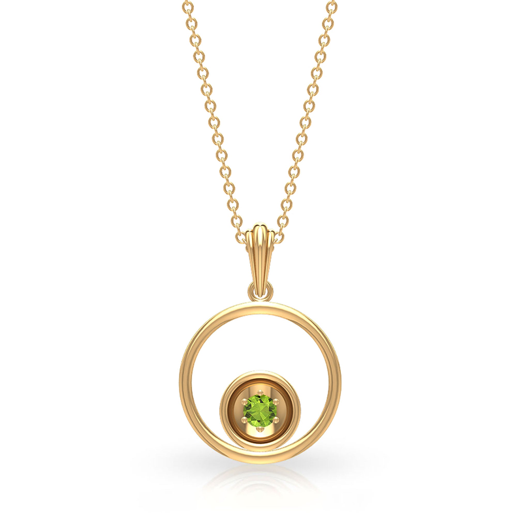 Open Circle Solitaire Peridot Pendant Necklace Peridot - ( AAA ) - Quality - Rosec Jewels