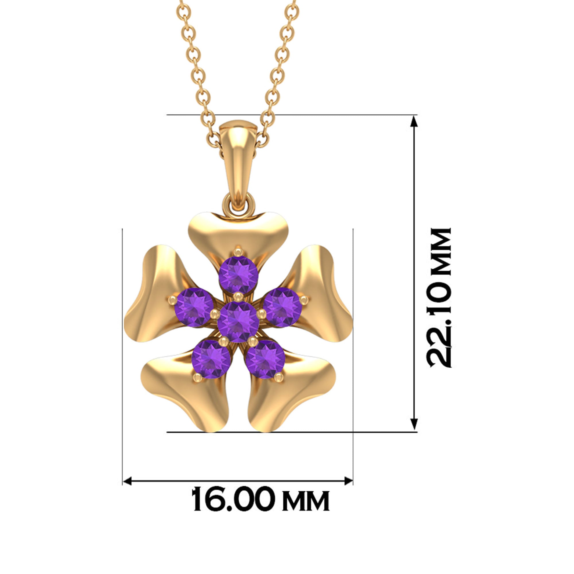 1/2 CT Purple Amethyst Cluster and Gold Heart Petal Pendant Amethyst - ( AAA ) - Quality - Rosec Jewels