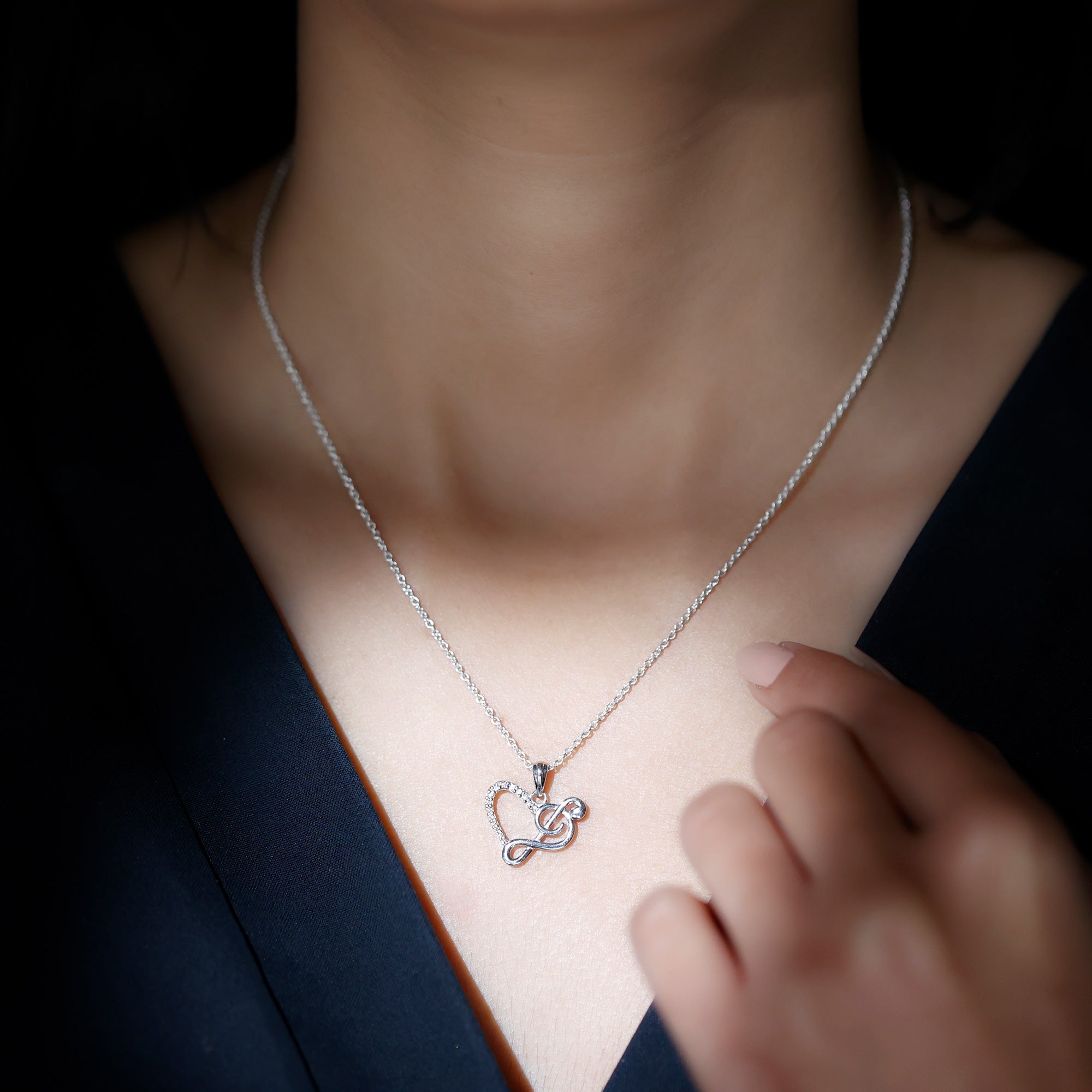 Diamond Heart and Music Note Pendant Necklace Diamond - ( HI-SI ) - Color and Clarity - Rosec Jewels