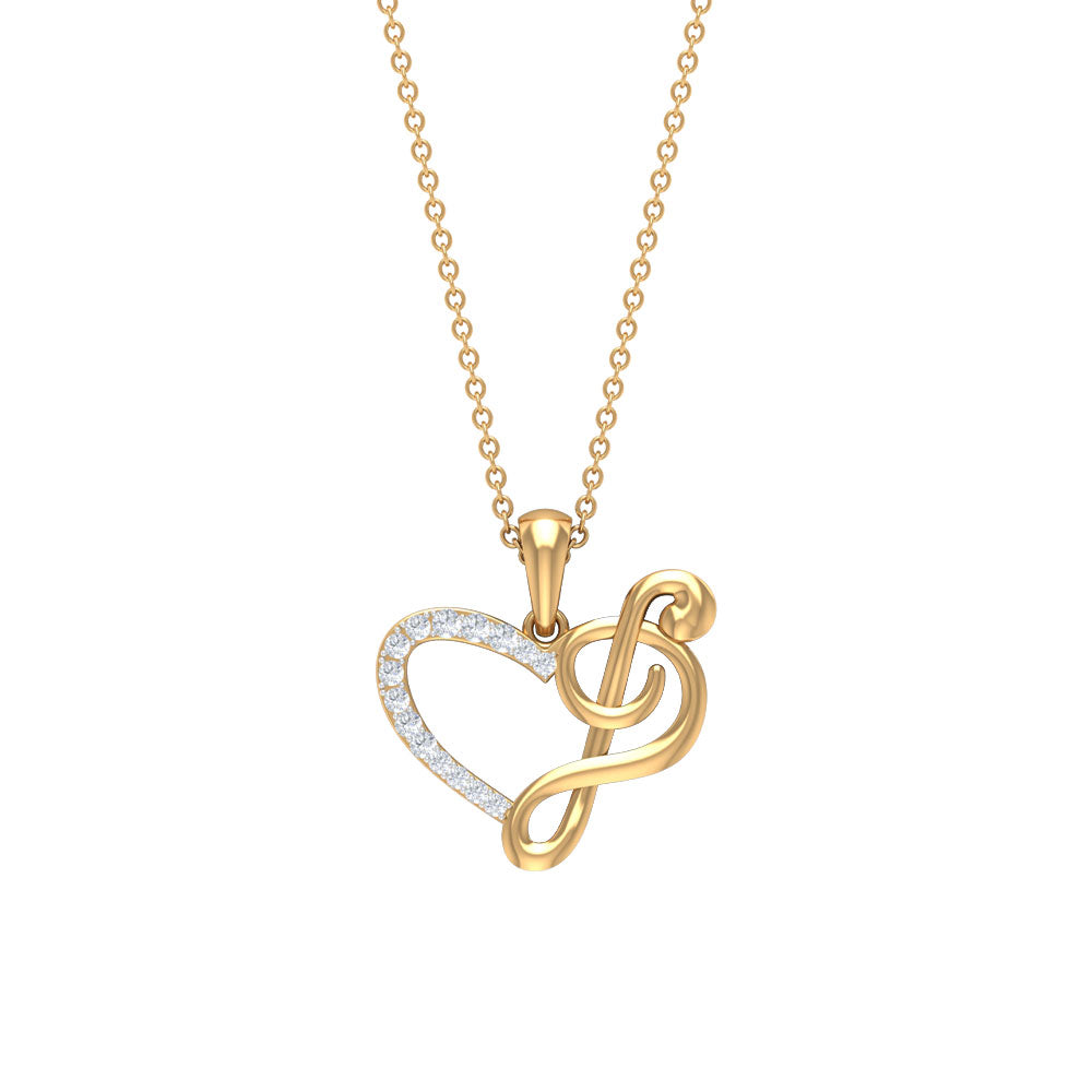 Diamond Heart and Music Note Pendant Necklace Diamond - ( HI-SI ) - Color and Clarity - Rosec Jewels