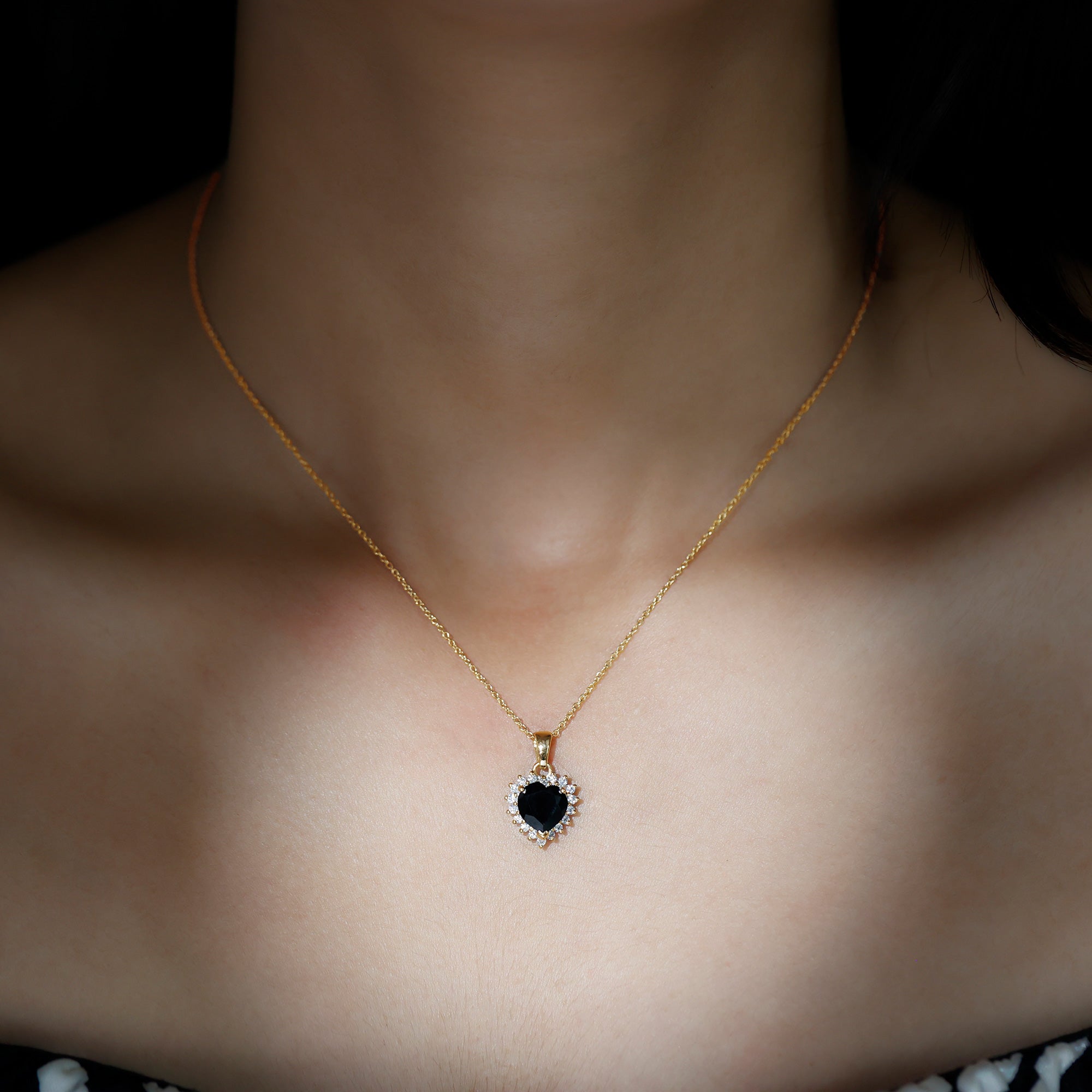 Heart Shape Black Spinel Solitaire Pendant with Moissanite Halo Black Spinel - ( AAA ) - Quality - Rosec Jewels