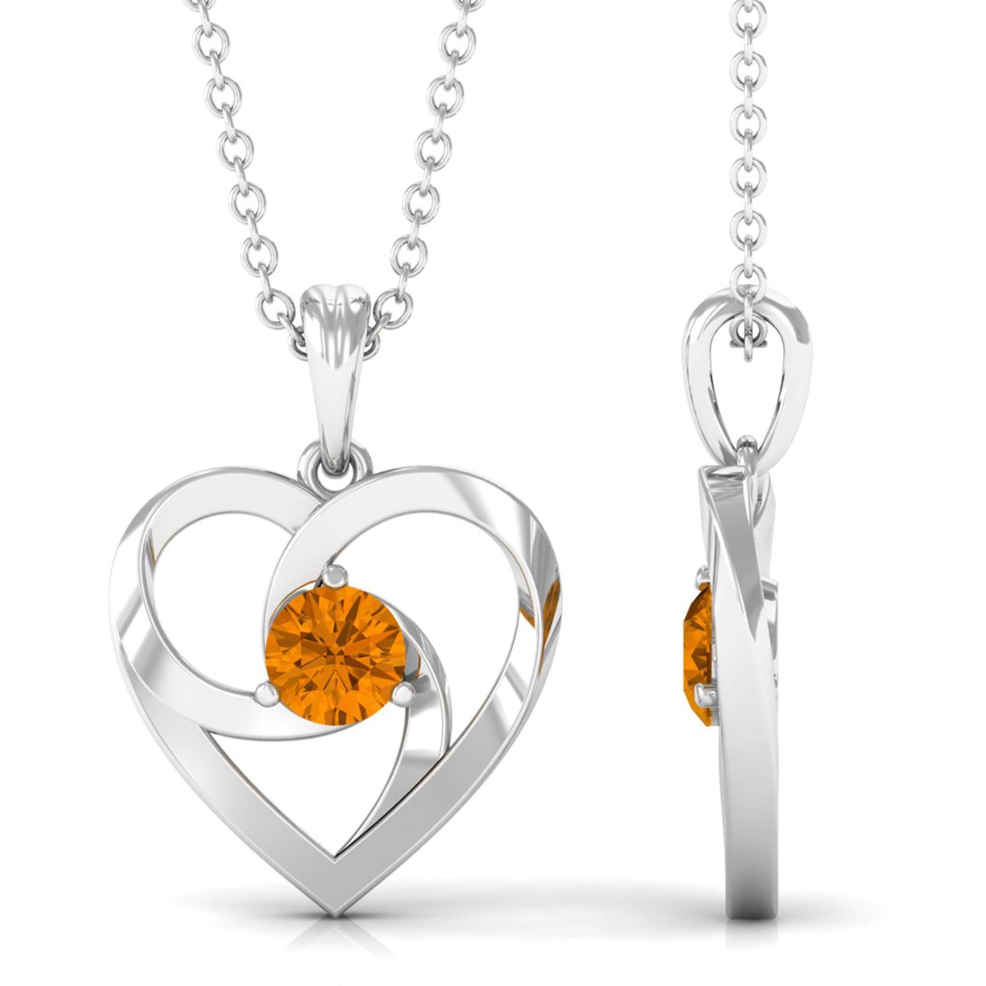 1/4 CT Round Citrine Gold Heart Pendant Necklace Citrine - ( AAA ) - Quality - Rosec Jewels