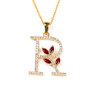 Moissanite R Initial Pendant Necklace With Lab Grown Ruby Lab Created Ruby - ( AAAA ) - Quality - Rosec Jewels