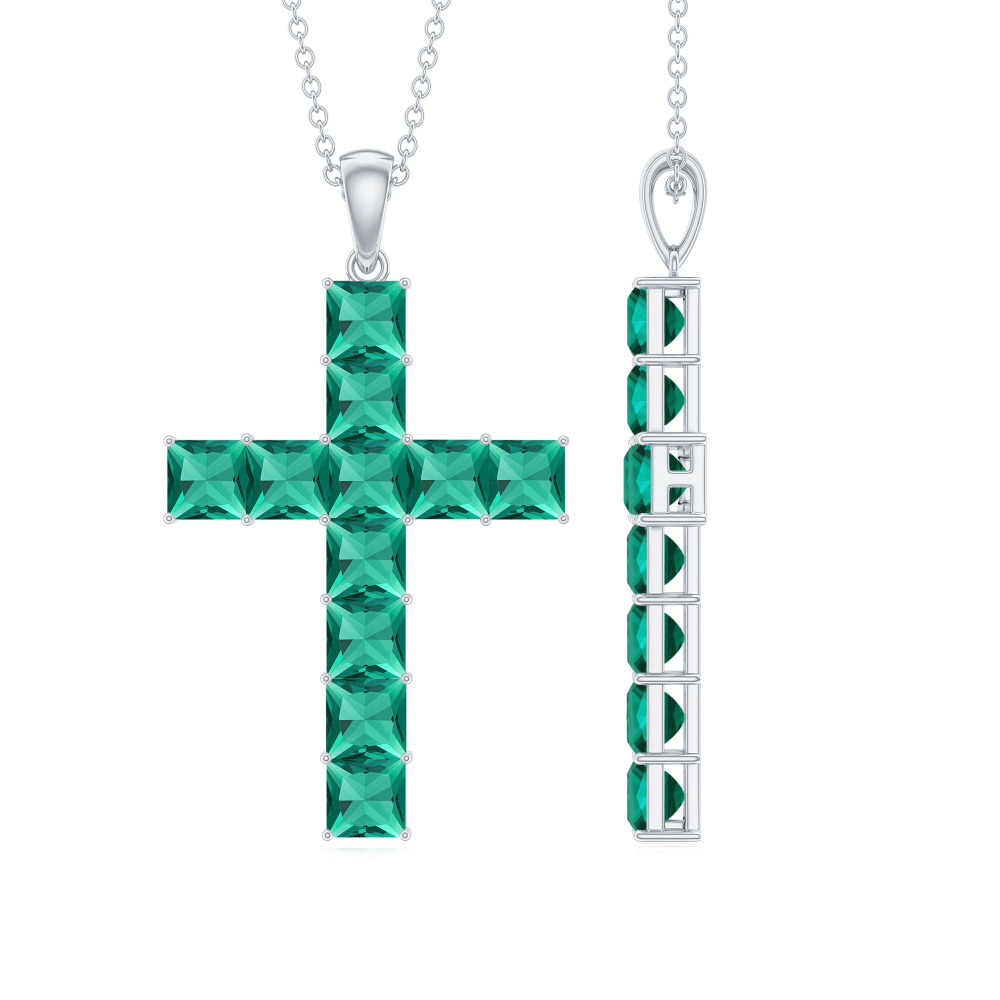 3.5 CT Lab Created Emerald Cross Pendant Necklace in Silver - Rosec Jewels