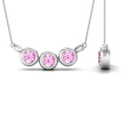 Bezel Set Pink Tourmaline Three Stone Necklace in Gold Pink Tourmaline - ( AAA ) - Quality - Rosec Jewels