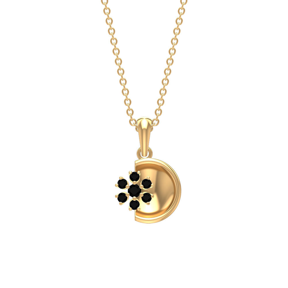 Black Onyx Cluster and Gold Disc Pendant for Women Black Onyx - ( AAA ) - Quality - Rosec Jewels