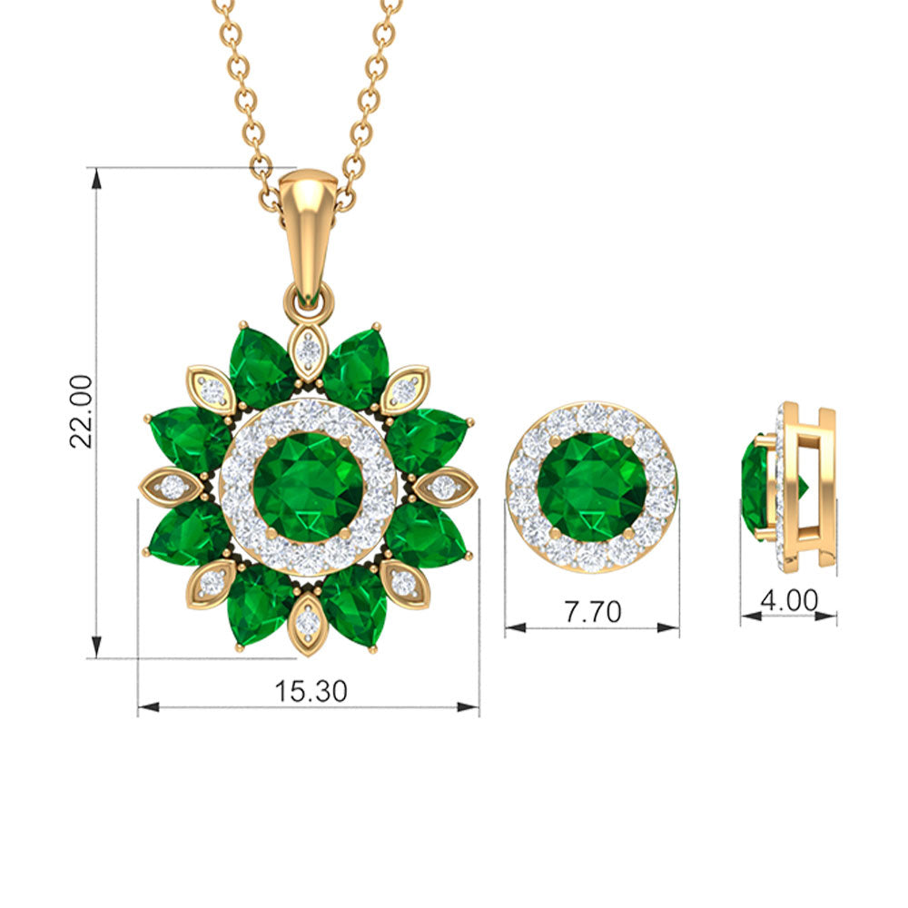 3 CT Emerald and Moissanite Floral jewelry Set Emerald - ( AAA ) - Quality - Rosec Jewels