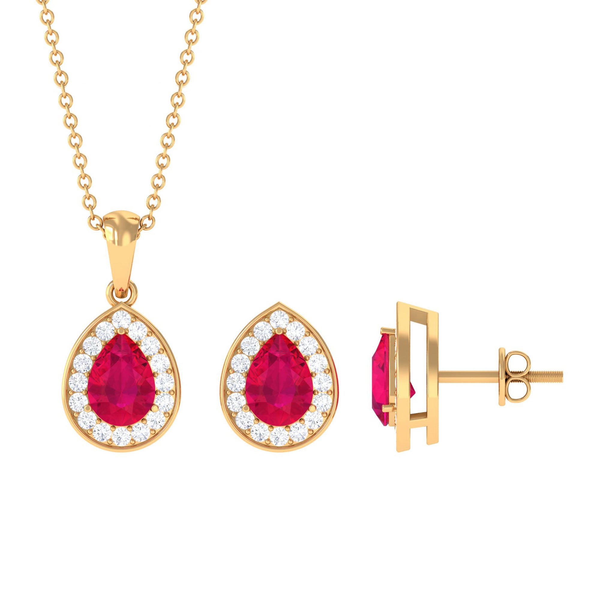 3.25 CT Pear Cut Ruby and Moissanite Pendant and Earring Set Ruby - ( AAA ) - Quality - Rosec Jewels