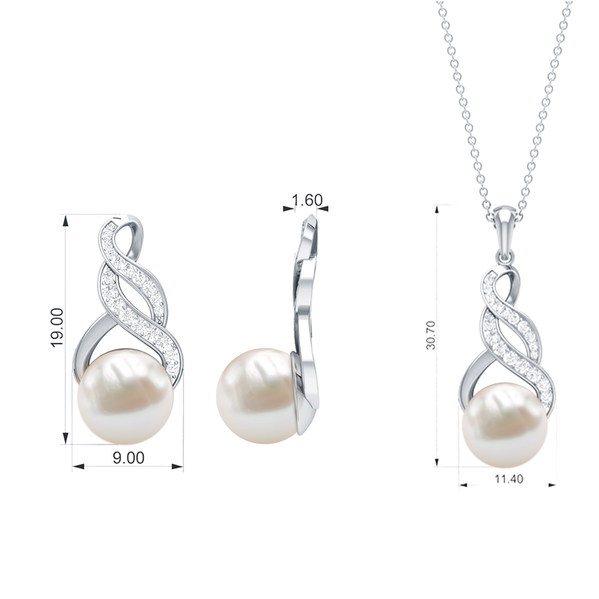 Freshwater Pearl Drop and Moissanite Bridal Jewelry Set Freshwater Pearl - ( AAA ) - Quality - Rosec Jewels