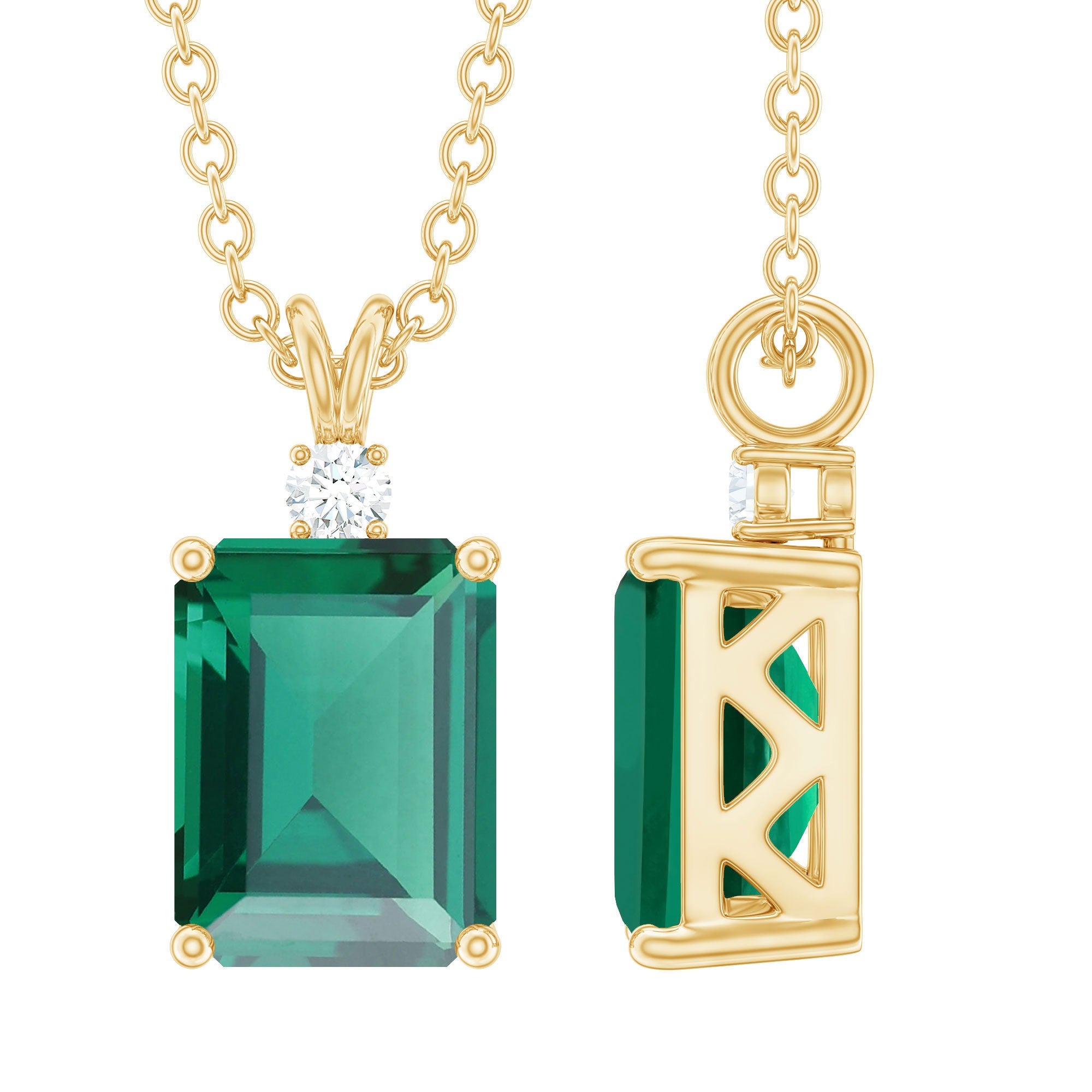 Octagon Cut Created Emerald Solitaire Pendant with Dainty Moissanite Lab Created Emerald - ( AAAA ) - Quality - Rosec Jewels