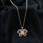 Certified Created Ruby Butterfly Pendant Necklace with Moissanite Lab Created Ruby - ( AAAA ) - Quality - Rosec Jewels