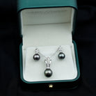 Tahitian Pearl and Diamond Drop Jewelry Set Tahitian pearl - ( AAA ) - Quality - Rosec Jewels