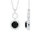 Black Onyx and Diamond Halo Dangle Pendant Necklace Black Onyx - ( AAA ) - Quality - Rosec Jewels