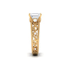 Emerald Cut Moissanite Solitaire Band Ring with Ivy Scroll Shank Moissanite - ( D-VS1 ) - Color and Clarity - Rosec Jewels