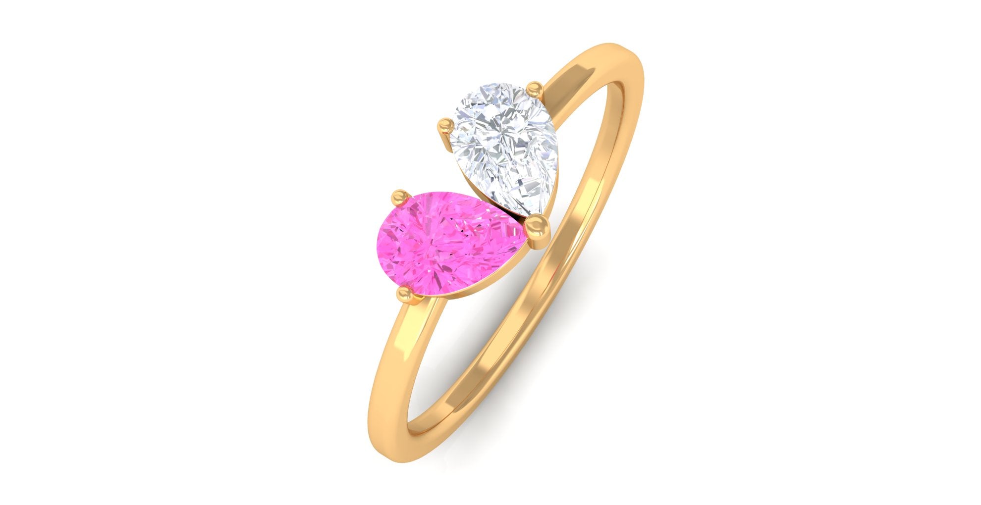 Created Pink Sapphire Toi Et Moi Promise Ring Lab Created Pink Sapphire - ( AAAA ) - Quality - Rosec Jewels