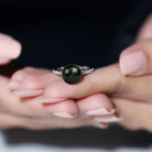 Rosec Jewels-Classic Black Pearl Ring with Diamond Side Stones