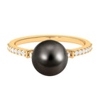 Rosec Jewels-Classic Black Pearl Ring with Diamond Side Stones