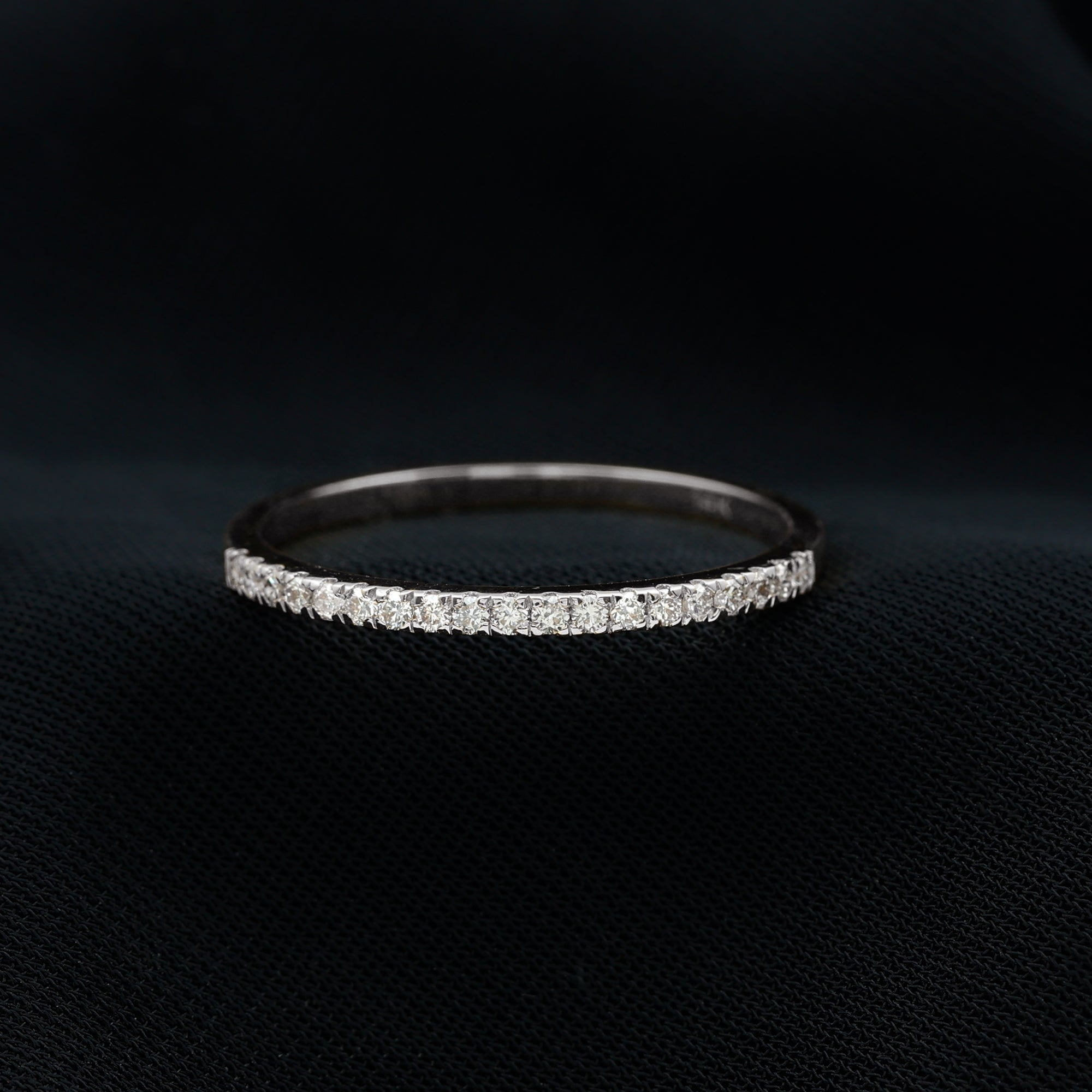 French Pave Diamond Simple Half Eternity Ring Diamond - ( HI-SI ) - Color and Clarity - Rosec Jewels