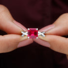 Asscher Cut Lab Grown Ruby Solitaire Ring with Diamond Infinity Shank Lab Created Ruby - ( AAAA ) - Quality - Rosec Jewels