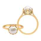 Natural Freshwater Pearl Solitaire Flower Ring Freshwater Pearl - ( AAA ) - Quality - Rosec Jewels