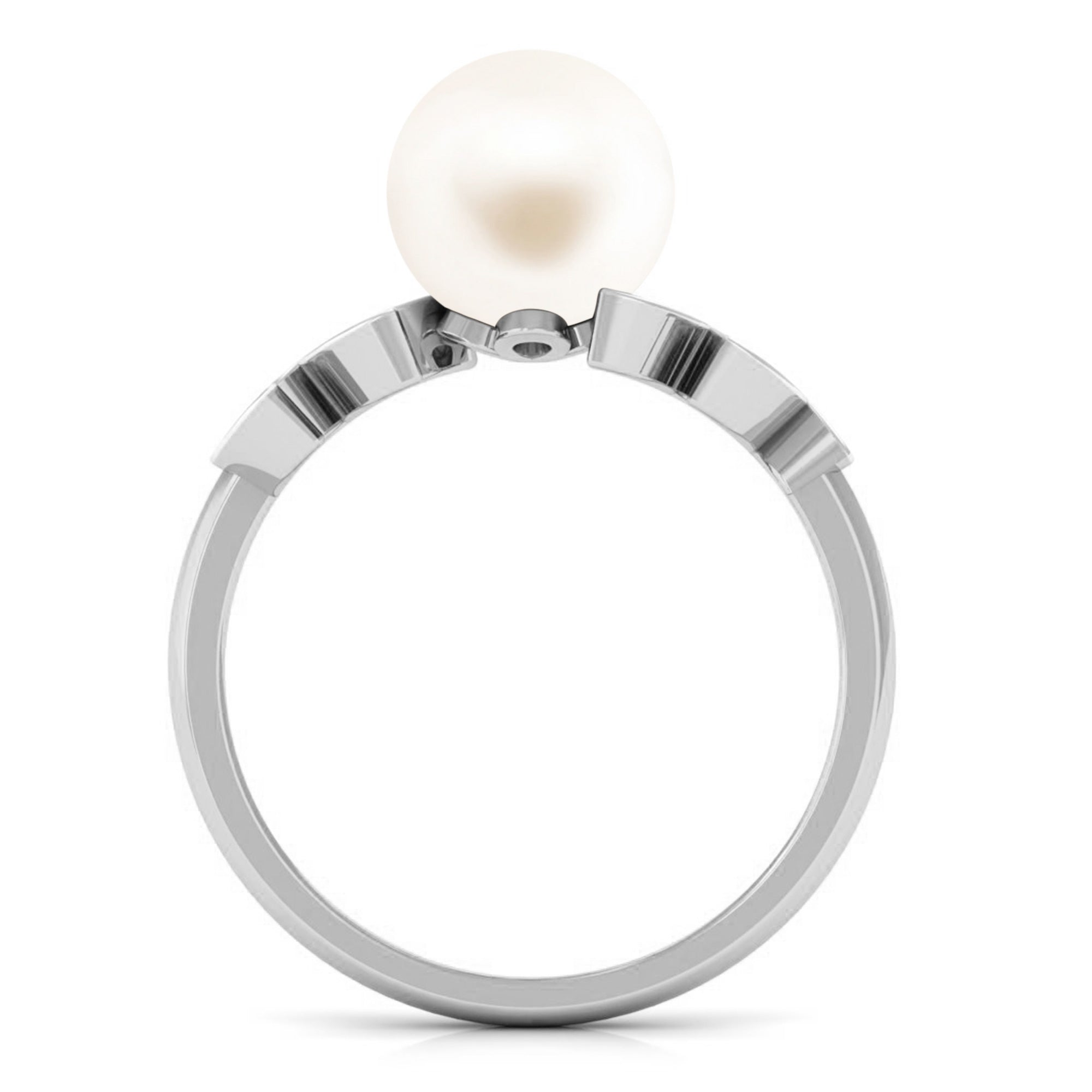 Freshwater Pearl Solitaire Engagement Ring with Diamond Leaf Shank Freshwater Pearl - ( AAA ) - Quality - Rosec Jewels