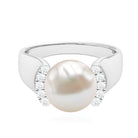 8.25 CT Freshwater Pearl Solitaire with Diamond Collar Ring Freshwater Pearl - ( AAA ) - Quality - Rosec Jewels