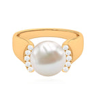 8.25 CT Freshwater Pearl Solitaire with Diamond Collar Ring Freshwater Pearl - ( AAA ) - Quality - Rosec Jewels