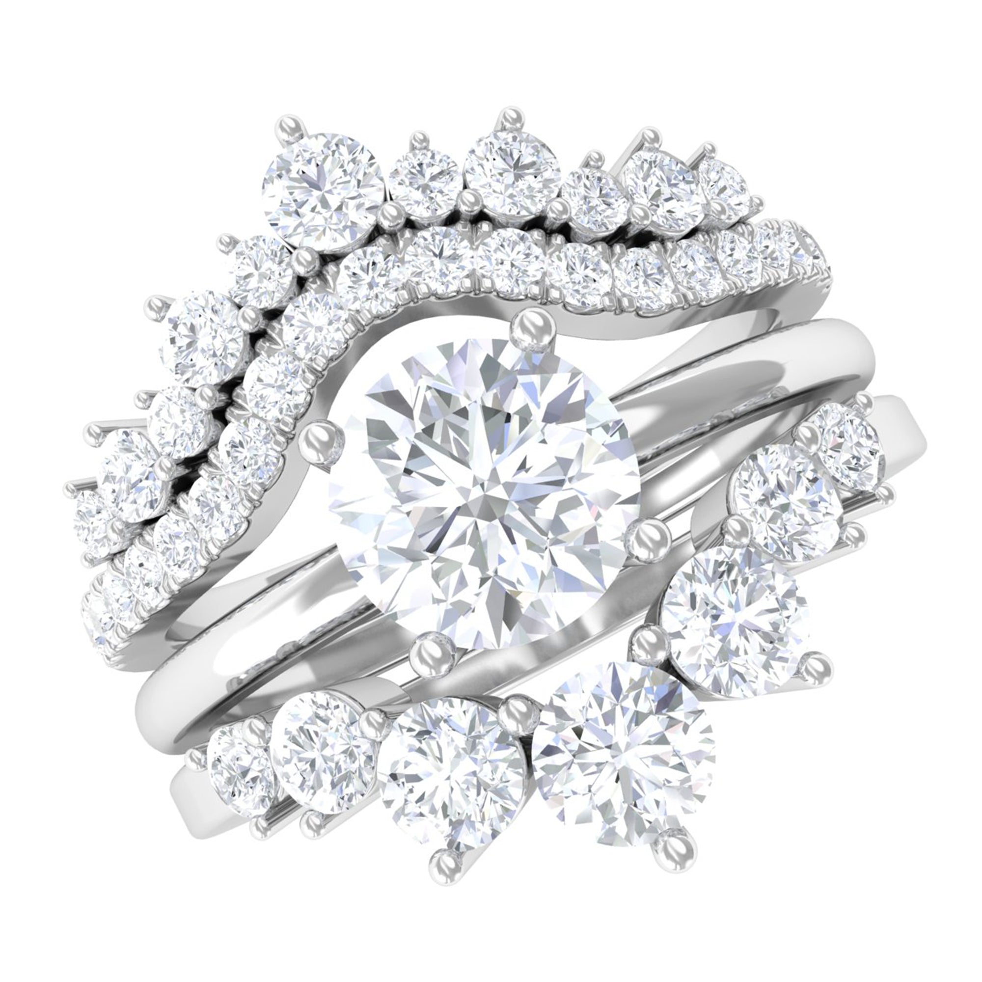 Certified Moissanite Designer Bridal Ring Set Moissanite - ( D-VS1 ) - Color and Clarity - Rosec Jewels