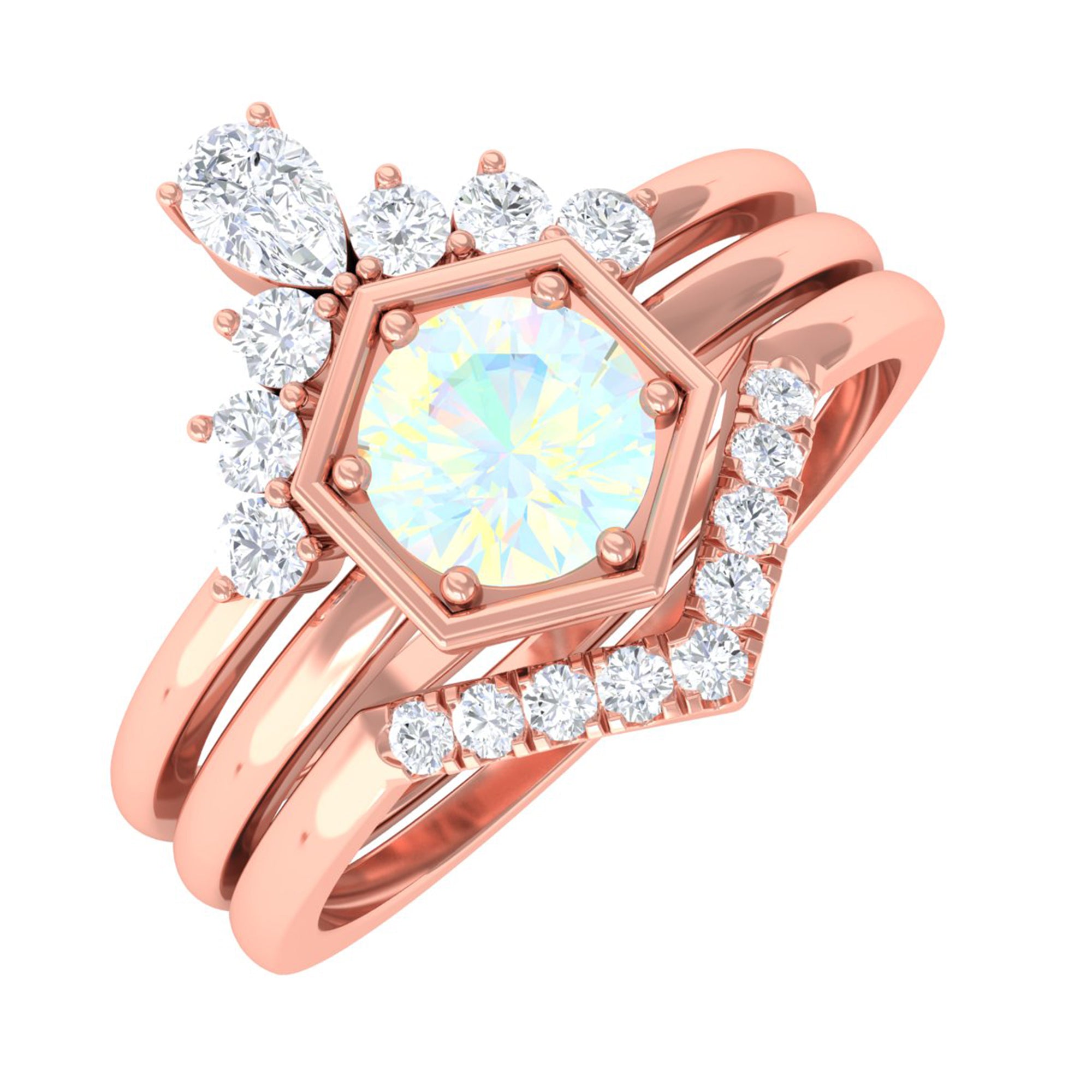 1 CT Classic Ethiopian Opal and Diamond Wedding Ring Set Ethiopian Opal - ( AAA ) - Quality - Rosec Jewels