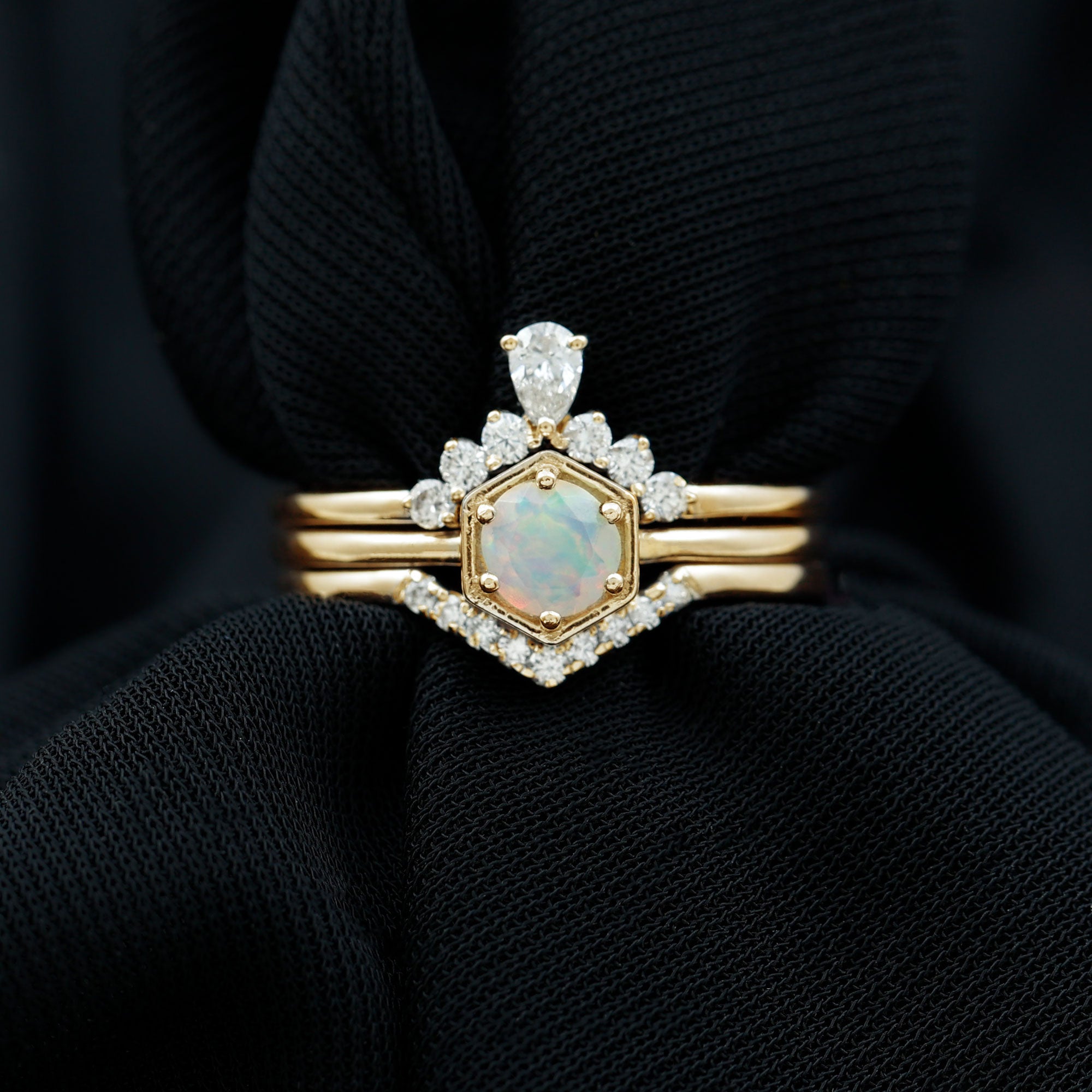 1 CT Classic Ethiopian Opal and Diamond Wedding Ring Set Ethiopian Opal - ( AAA ) - Quality - Rosec Jewels