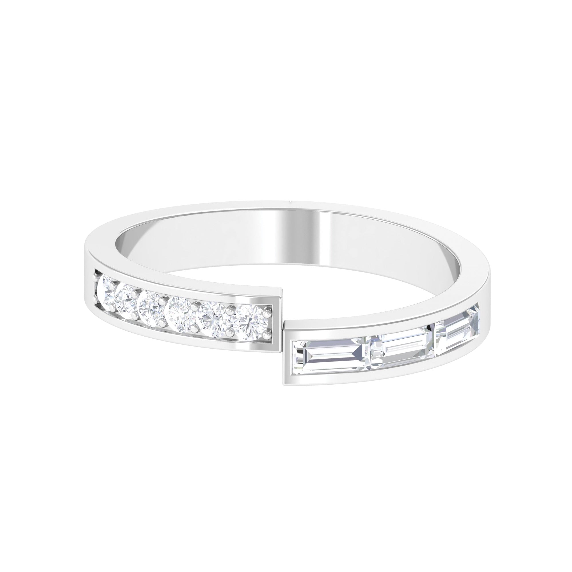 Baguette and Round Shape Diamond Designer Band Ring Diamond - ( HI-SI ) - Color and Clarity - Rosec Jewels