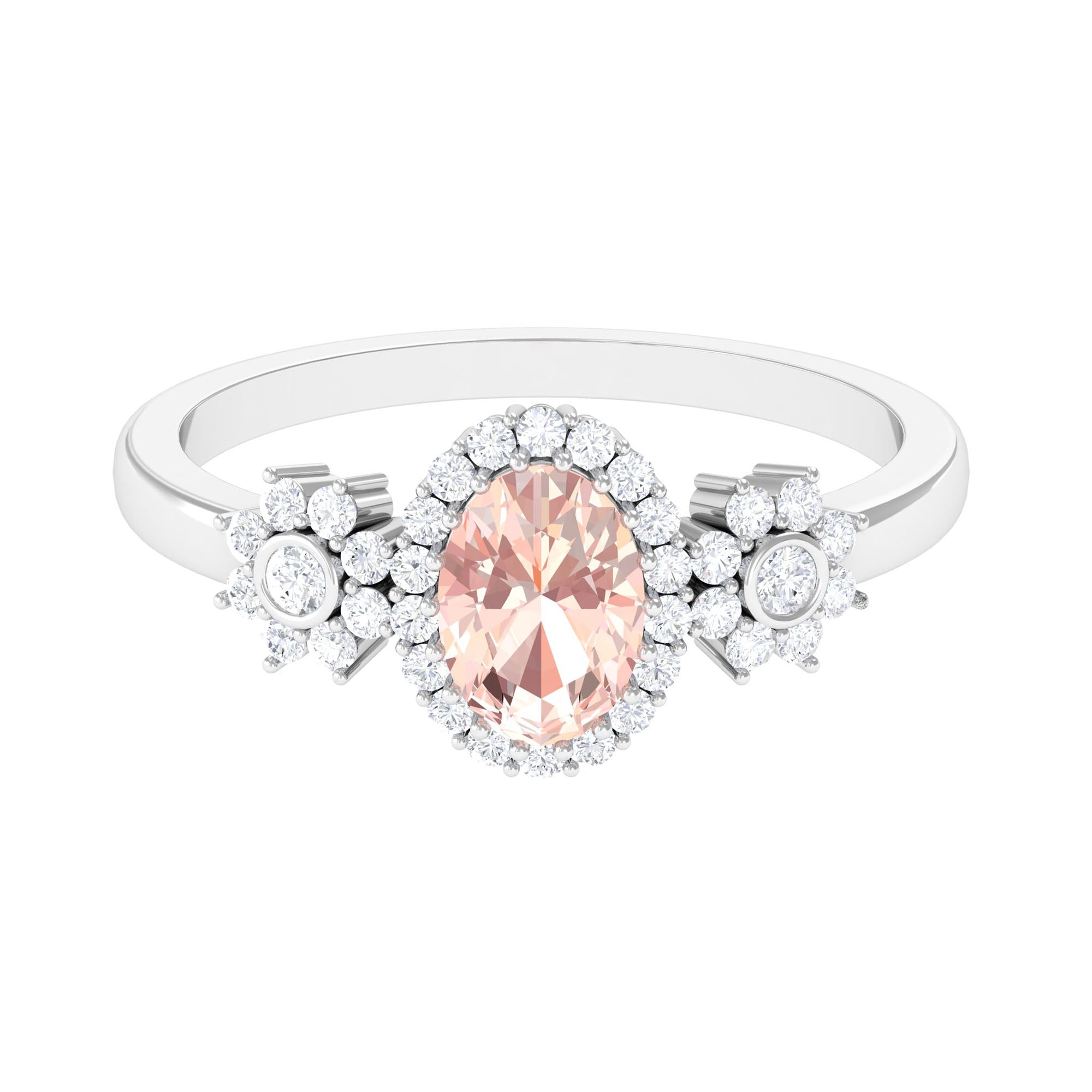 Oval Morganite Designer Engagement Ring with Diamond Morganite - ( AAA ) - Quality - Rosec Jewels