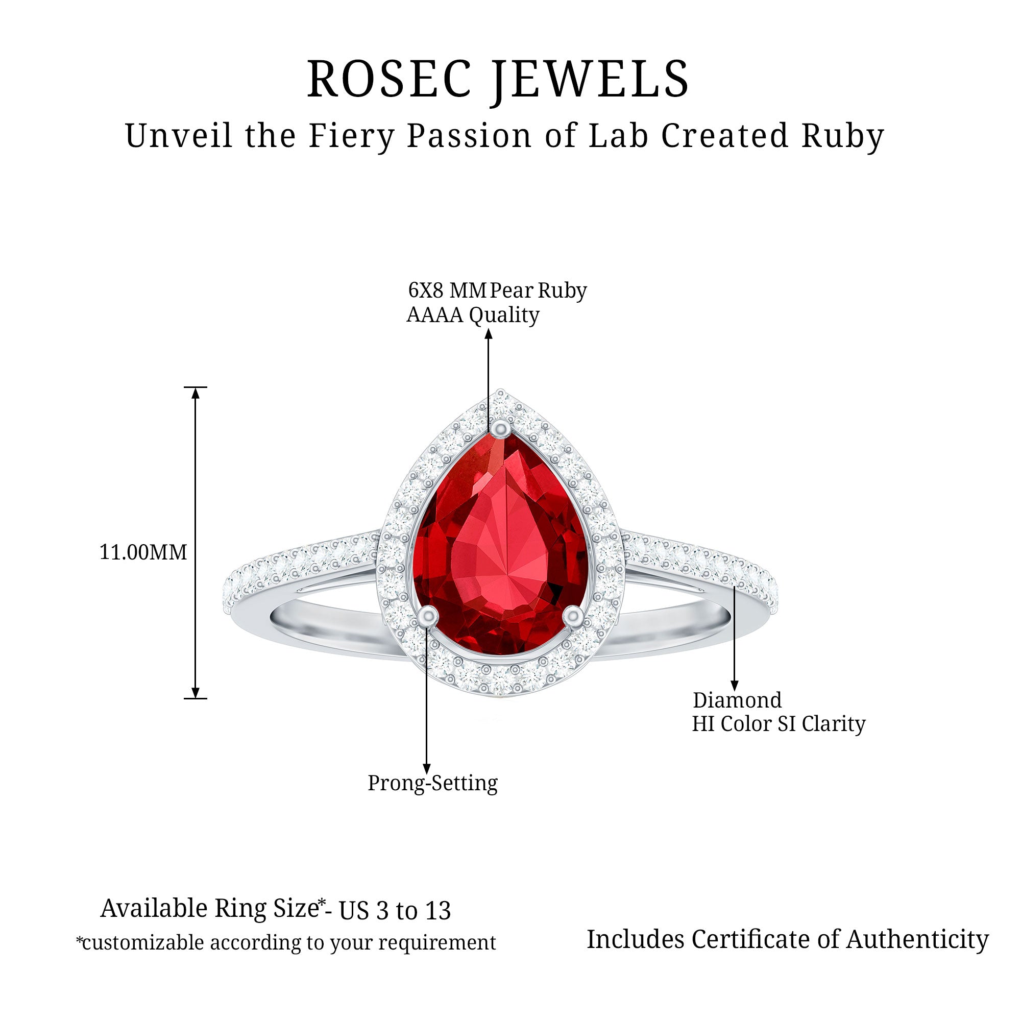 Pear Shape Lab Grown Ruby Teardrop Engagement Ring with Diamond Halo Lab Created Ruby - ( AAAA ) - Quality - Rosec Jewels