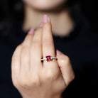 Claw Set Created Ruby Engagement Ring With Diamond Lab Created Ruby - ( AAAA ) - Quality - Rosec Jewels