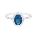 2 CT Oval Cut London Blue Topaz Solitaire Ring with Diamond Halo London Blue Topaz - ( AAA ) - Quality - Rosec Jewels