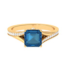 4.25 CT London Blue Topaz Split Shank Engagement Ring with Diamond London Blue Topaz - ( AAA ) - Quality - Rosec Jewels